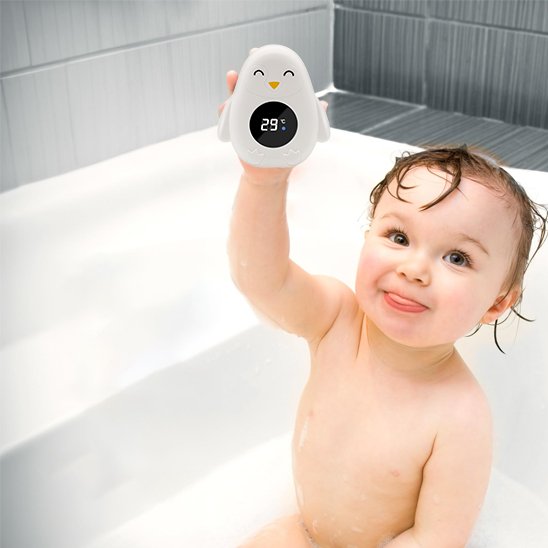 Thermomètre de bain bébé canard, détail du bec et du corps